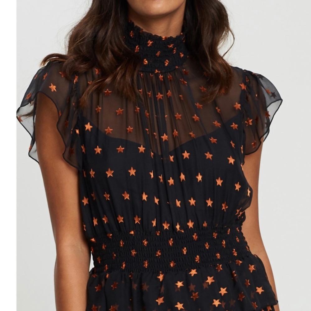 SCOTCH & SODA Maison Scotch Chiffon High Neck Star Jacquard Maxi Dress S… - Picture 1 of 15